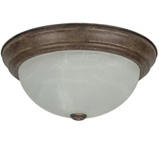 Diodesy 13" Dome Ceiling Fixture Distressed Brown Finish Alabaster Glass