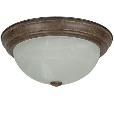 Diodesy 13'' Dome Ceiling Fixture Distressed Brown Finish Alabaster Glass