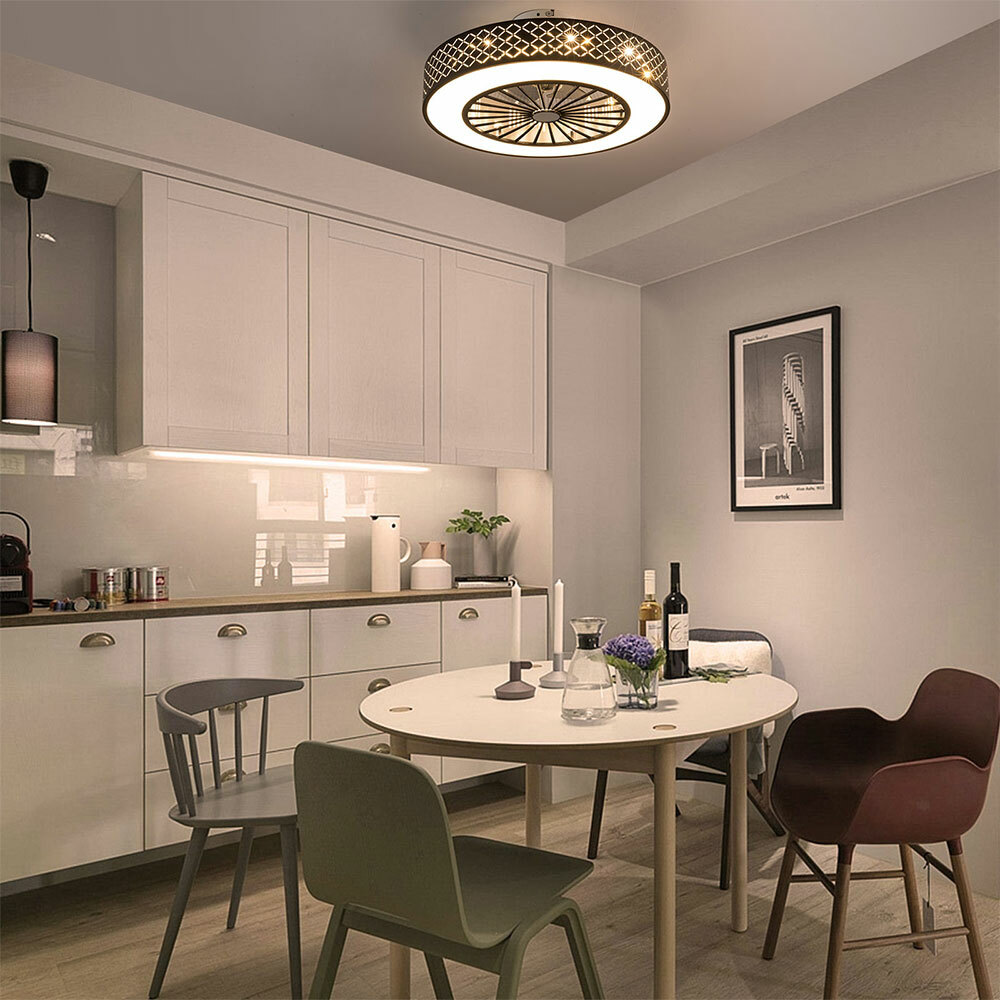 Invisible LED Ceiling Fan Light Chandelier 3 Speed 3 Colors Remote 20 Inch  