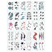 Mix Temporary Tattoos Set Flower, Moon, Feather Tattoos 30 Sheets For Girls