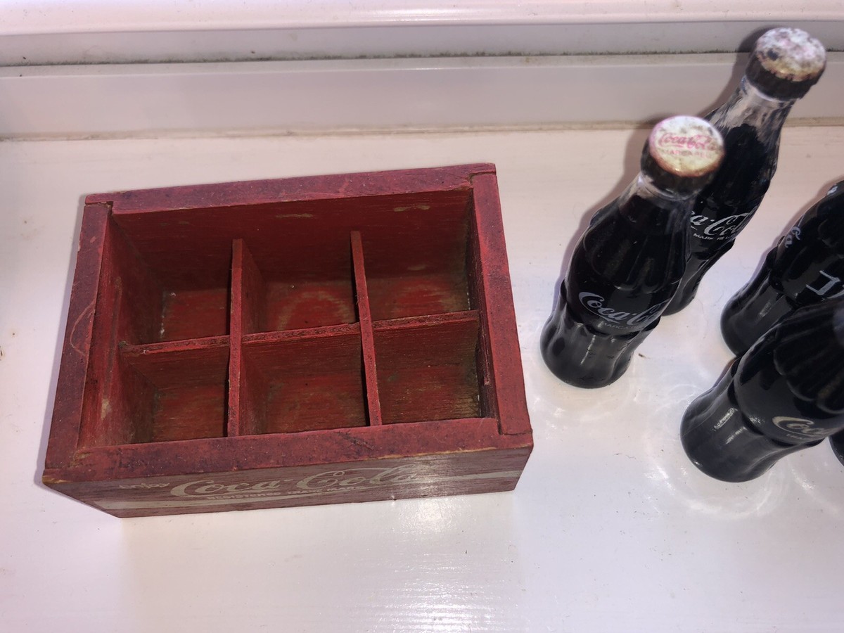 COCA COLA 90'S Miniature Bottles 6 different languages w Wooden