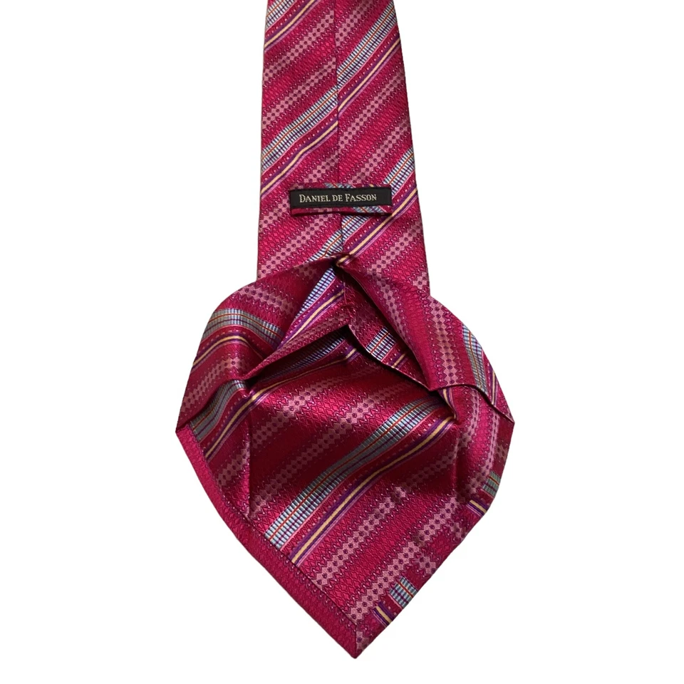 DANIEL DE FASSON SEVENFOLD Silk Necktie Designer STRIPED Pink/Blue/Purple EUC - Image 4 of 4