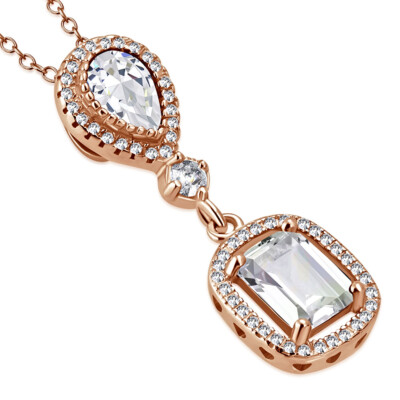 925 Sterlingsilber roségoldfarben rechteckig Träne CZ Anhänger Halskette, 18''