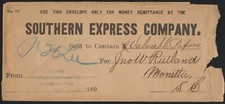 Southern Express Company 19th century envelope Valuable Papers Pocomoke Guano Co