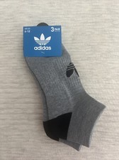 ADIDAS Mens Socks Low Cut Moisture Wicking Athletic 3 Pack Shoe Size 6-12 Gray