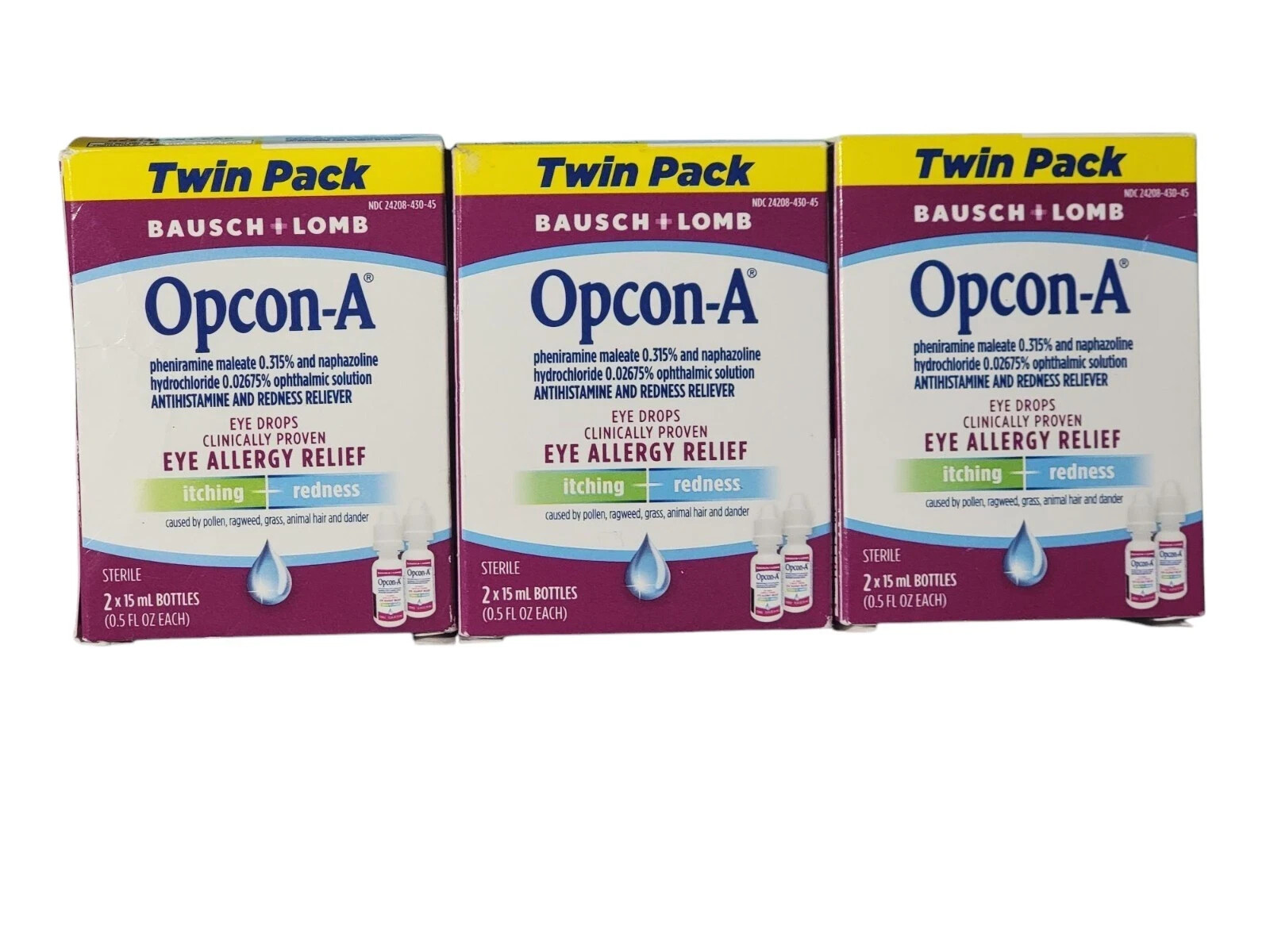 Opcon-A Eye Allergy Relief Itching Redness (Pack of  3) 15ml