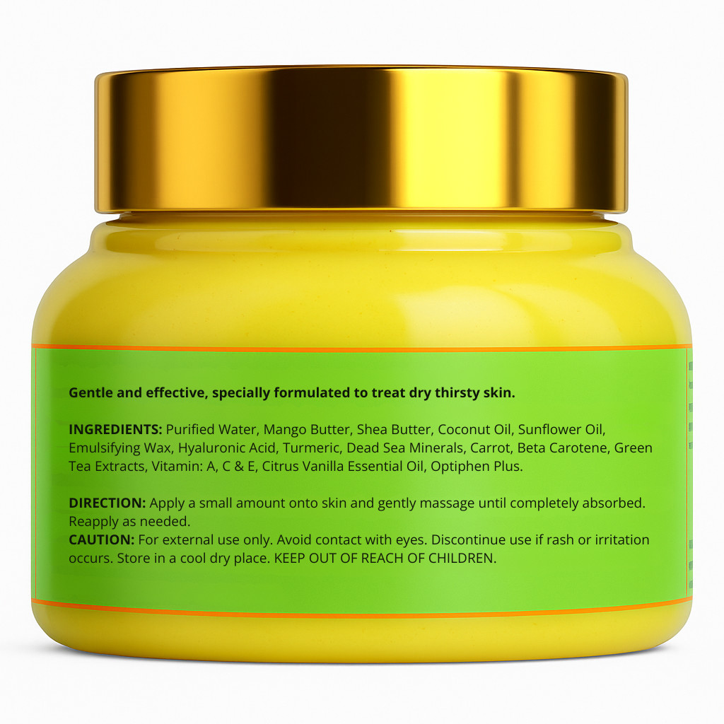 Turmeric Body Butter infused Hyaluronic Acid Dead Sea Minerals Green Tea 8oz