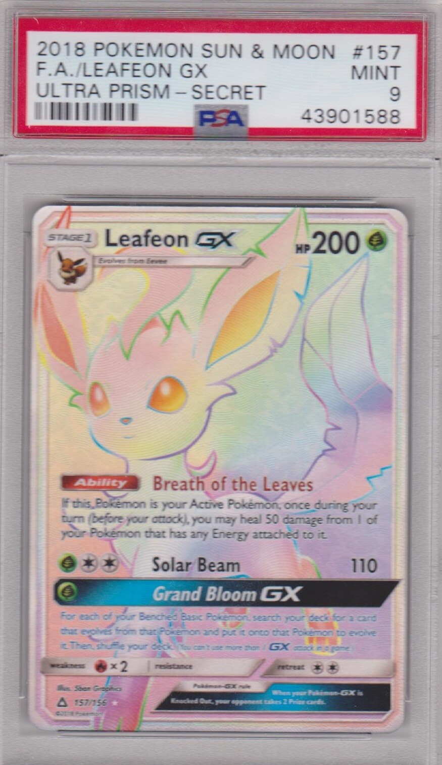 Pokemon Card : PSA 9 Mint LEAFEON GX 157/156 Secret Rare Ultra Prism | eBay