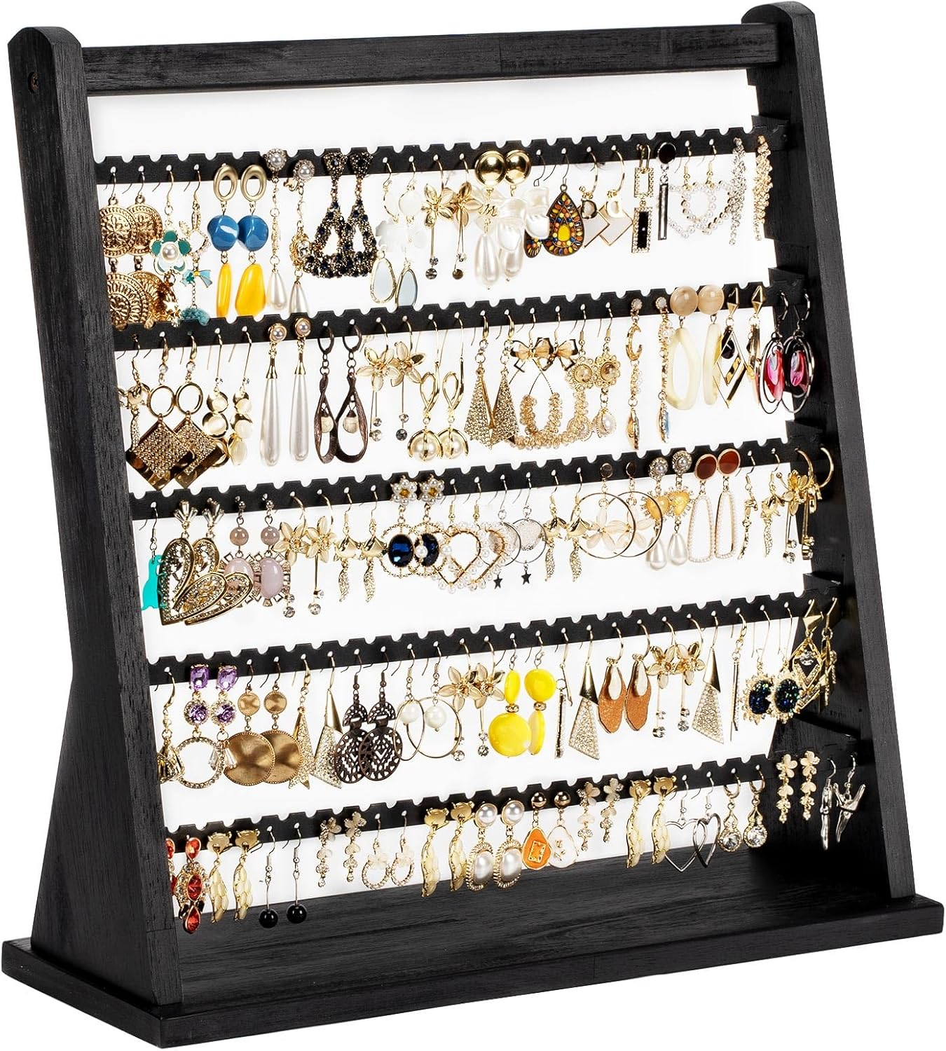 Rustic 5-Layer Wooden Earring Organizer Stand for Jewelry Display