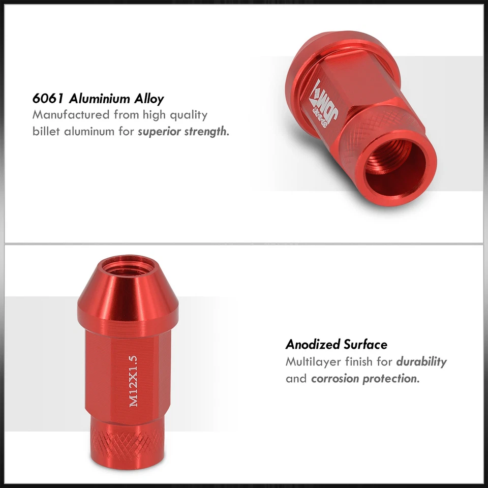 M12X1.5MM Thread Pitch 20PCS Performance JDM Wheels Track Rims Lug Nuts Set Red Foto 2 de 4