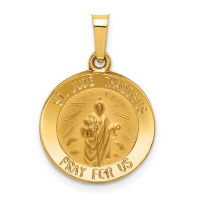 14k Yellow Gold Polished and Satin St Jude Thaddeus Medal Hollow Pendant 0.88g