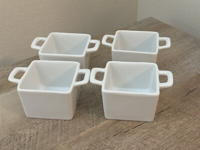 Crate And Barrel Set Of 4 White Square Snack Bowls Condiments Ceramic 2.5  X 2 