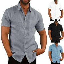 Mens Plain Short Sleeve Shirts Casual Comfy T-Shirt Blouses Summer Tops Dress