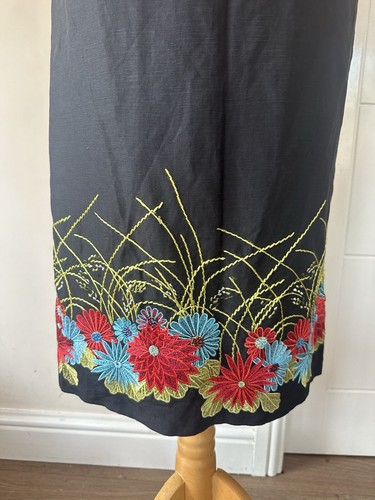 Linea House of Fraser Black Silk & Linen Shift Dress 12 Multicolour Floral C8 - Picture 3 of 4