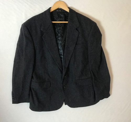 Guy Laroche, Vintage Guy Laroche Blazer Tweed Glen Check Mens 42S Black Gray Wool Blend