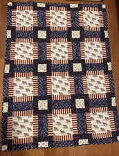 Hand Made Patriotic Flags Quilt - Throw Size - 100 Cotton - New