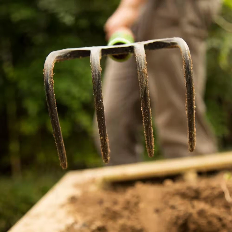Кованый культиватор 4 зубца ручка из твердой древесины с ручкой-подушкой садовый инструмент - Изображение 3 из 4