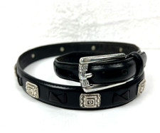 Fossil Womens Black Leather Western Silver Heart Concho Belt M 31 BT2159