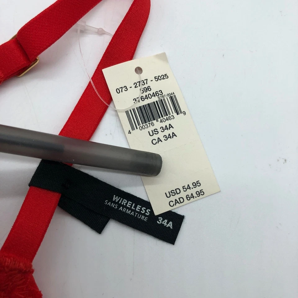 Sujetador inalámbrico de encaje Aerie Real Power Push Up rojo cachemira 34A Foto 3 de 4