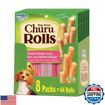 INABA Churu Rolls for Dogs, Soft and Chewy Baked Chicken Wrapped Filled Dog T