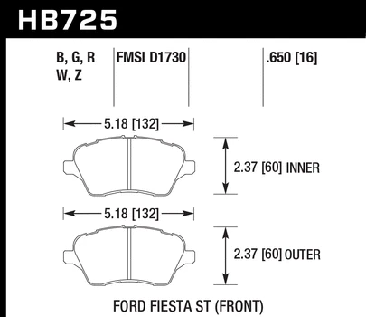 Pastillas de freno delanteras Hawk HB725Z.650 Performance cerámica para Ford Fiesta 2014-2018 Foto 4 de 4