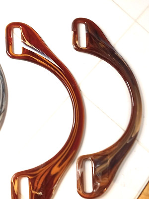 Lot Of 2  Vintage Purse Handles Handmade Craft Acrylic Marbled Amber Swirl 10''