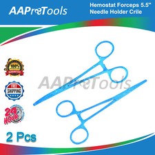 2 PC HEMOSTAT FORCEPS 5.5''  SKY BLUE DOTS STR CVD LOCKING CLAMPS CRAFTS HOBBY