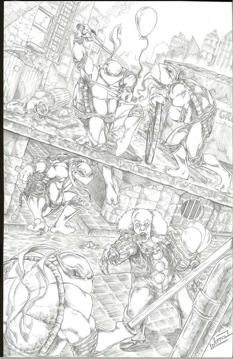 Teenage Mutant Ninja Turtles Pennywise IT Original Art Nikkol