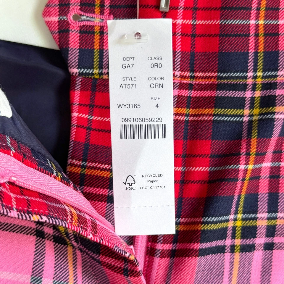Rare J Crew Cameron Slim Crop Pant Pink Tartan Plaid Blogger's Fav Women's 4 NEW - Image 3 of 4