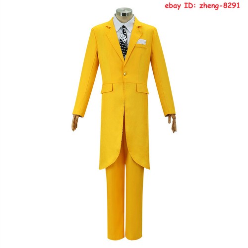 The Mask Jim Carrey Cosplay Costume Halloween Yellow Suit Carnival Uniform W/Hat - Picture 5 of 20