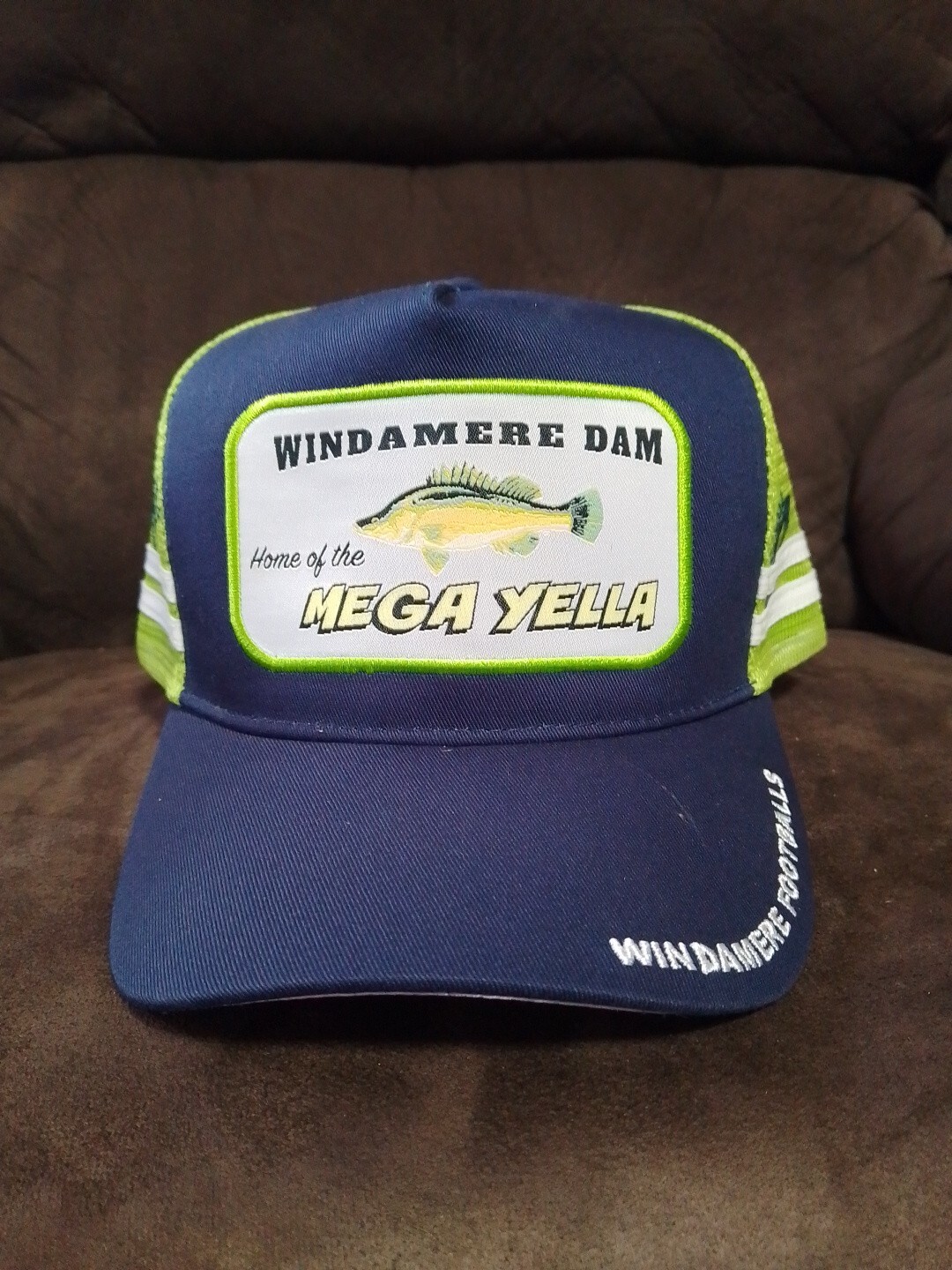 Windemere Dam Megan Yella Fish Snapback Cap Hat Mesh Back Osfm