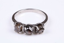 2.50Cts Natural Brown Rustic Raw Diamond Ring, Uncut Rough Three Diamond Ring