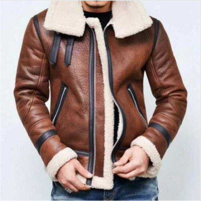 Men's Brown B3 RAF Flight Bomber Aviator Real Sheepskin Shearling Leather Jacket