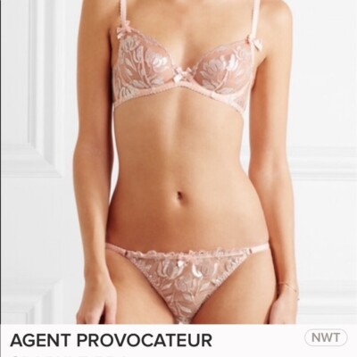 Soutien-gorge Agent Provocateur Davinah 34B & Slip Taille UK 10 - Nude En Dentelle Neuf Avec Étiquettes