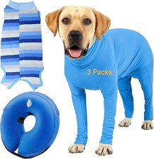 Recovery Suit Set for Dogs After Surgery, Adjustable Inflatable Dog Cone 3 Piec