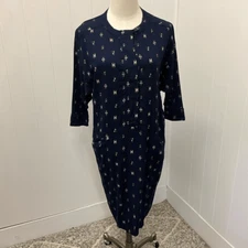 Vintage Gitano Women's Small Blue Print Button Down 3/4 Sleeve Midi Dress