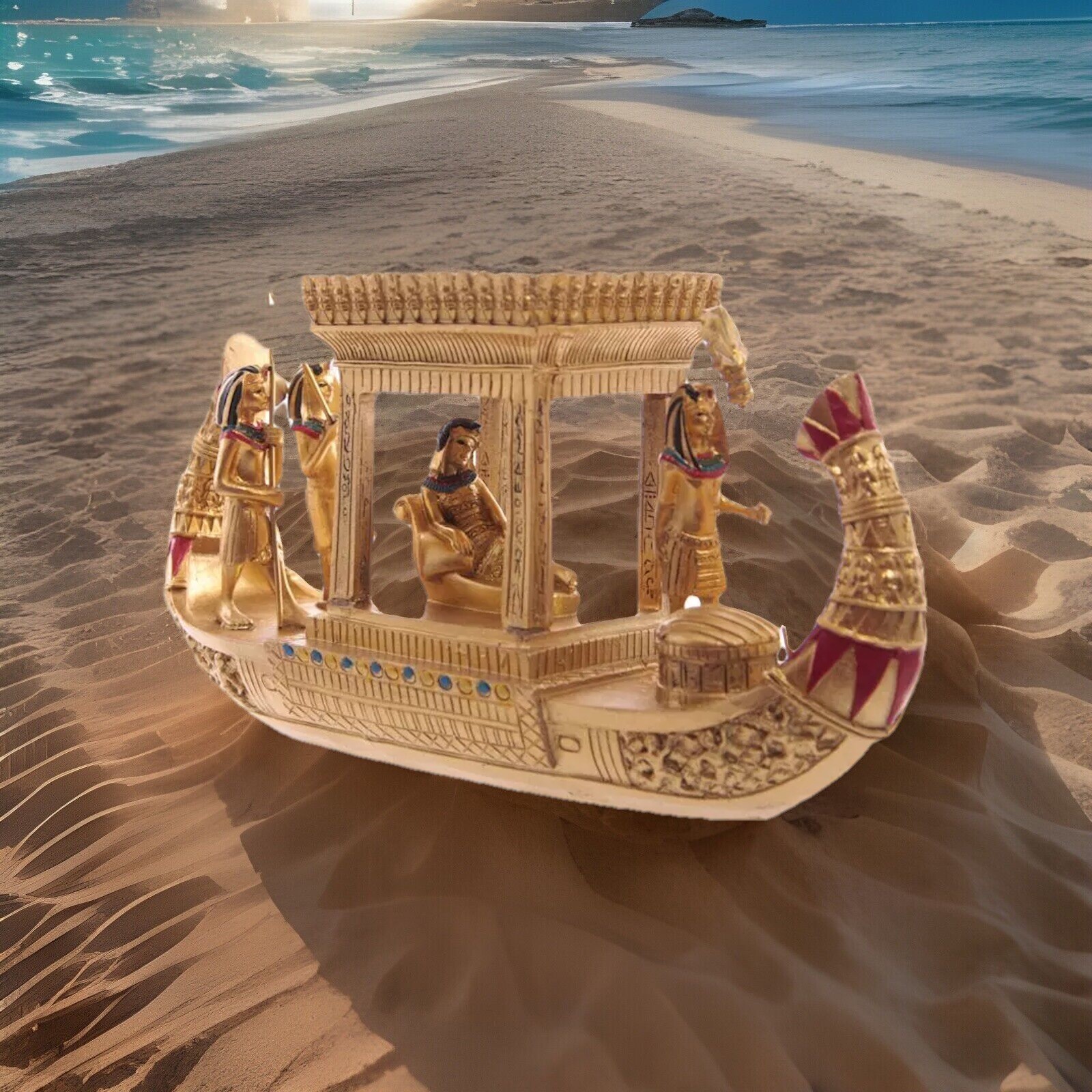 Gold Egyptian Statue Canopy Boat Ancient Egypt Art History Sculpture Home Decor