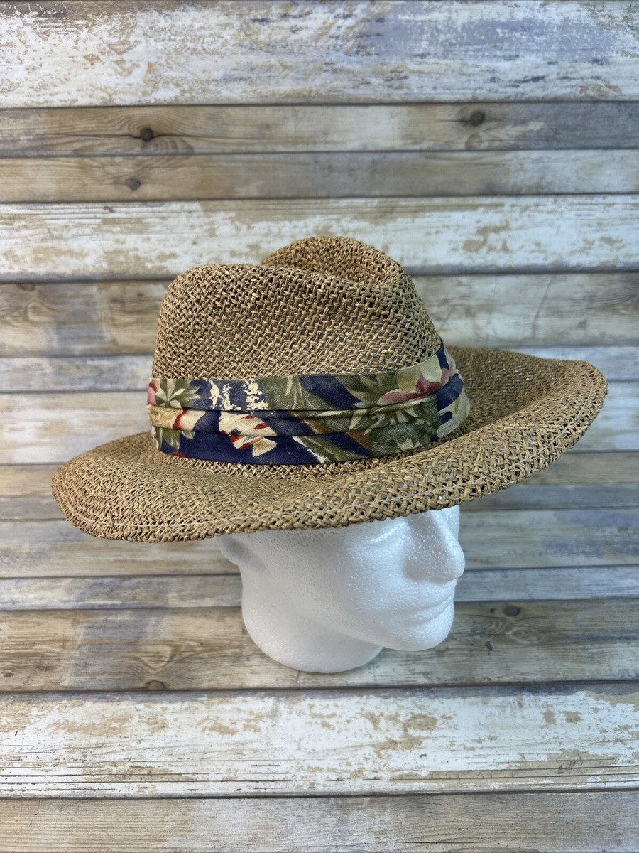 Vintage made in USA flat brimmed Straw Hat with Floral Band small:medium Vintage Women main image 3