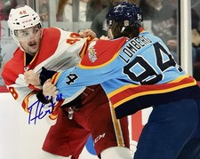 DENNIS GILBERT SIGNED CALGARY FLAMES FIGHT 8x10 #1 - with COA - FIGHTING LOMBERG