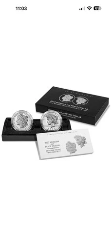 2023-S Reverse Proof $1 Morgan and Peace Silver Dollar 2pc Set Box ,OGP & COA