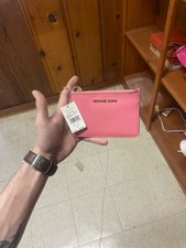 Michael Kors Jet Set Travel Small Zip Coin Pouch with ID Leather Card Case in Te