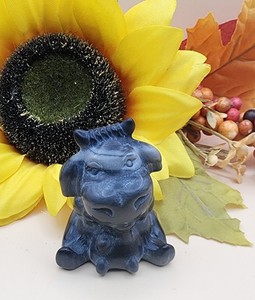 NEW Natural Stone Handcarved Small Cow Figure  Fossilized Shell Dark Gray
