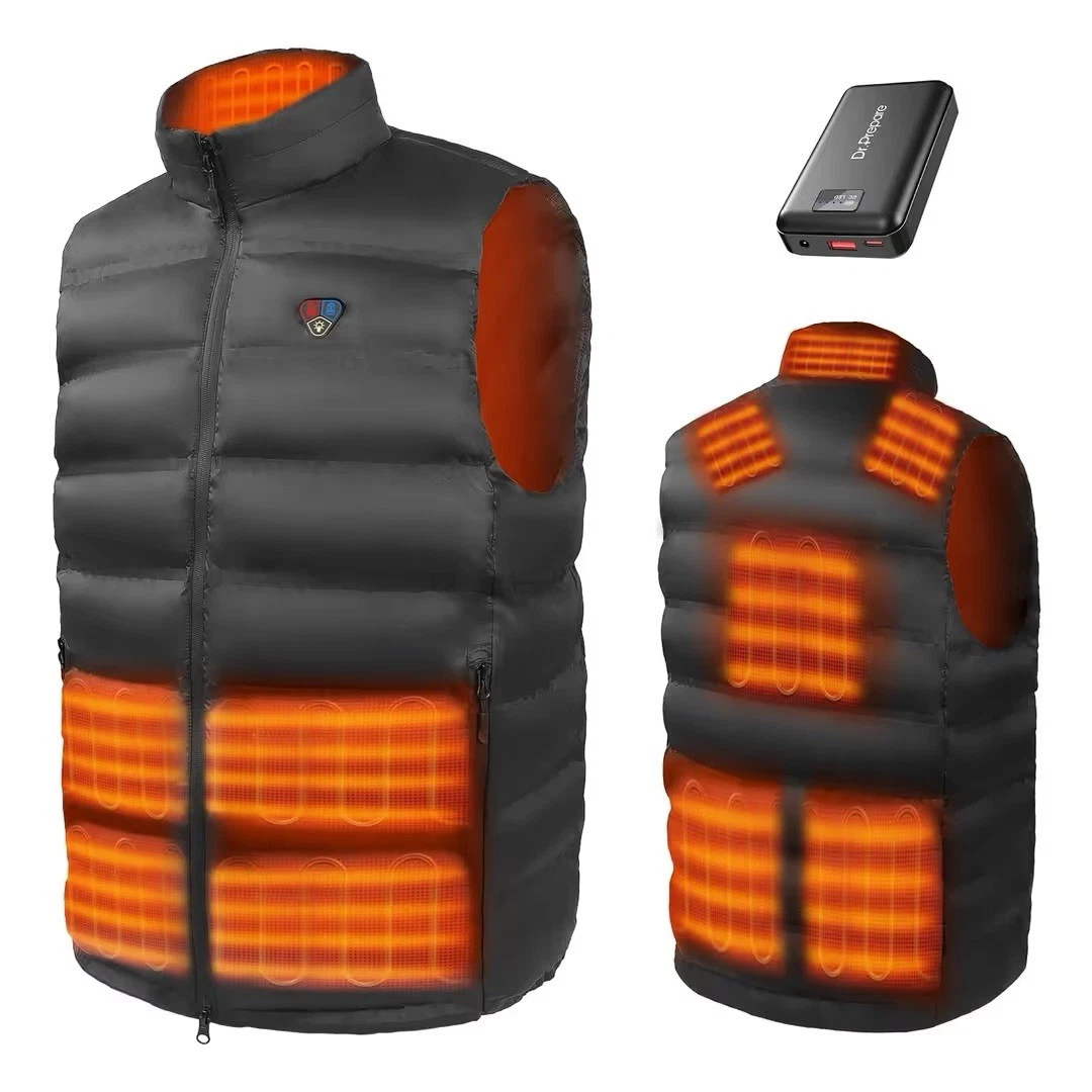 DR.PREPARE Heated Gilet XL Unisex Electric Vest 3 Heat Levels Black w/ Battery