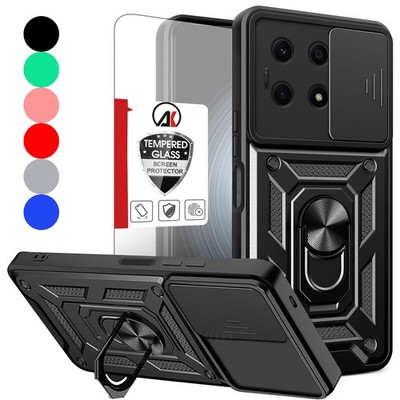 For Honor X6 X6a X6b Shockproof Case Ring Armor Hard Cover Stand+Tempered Glass