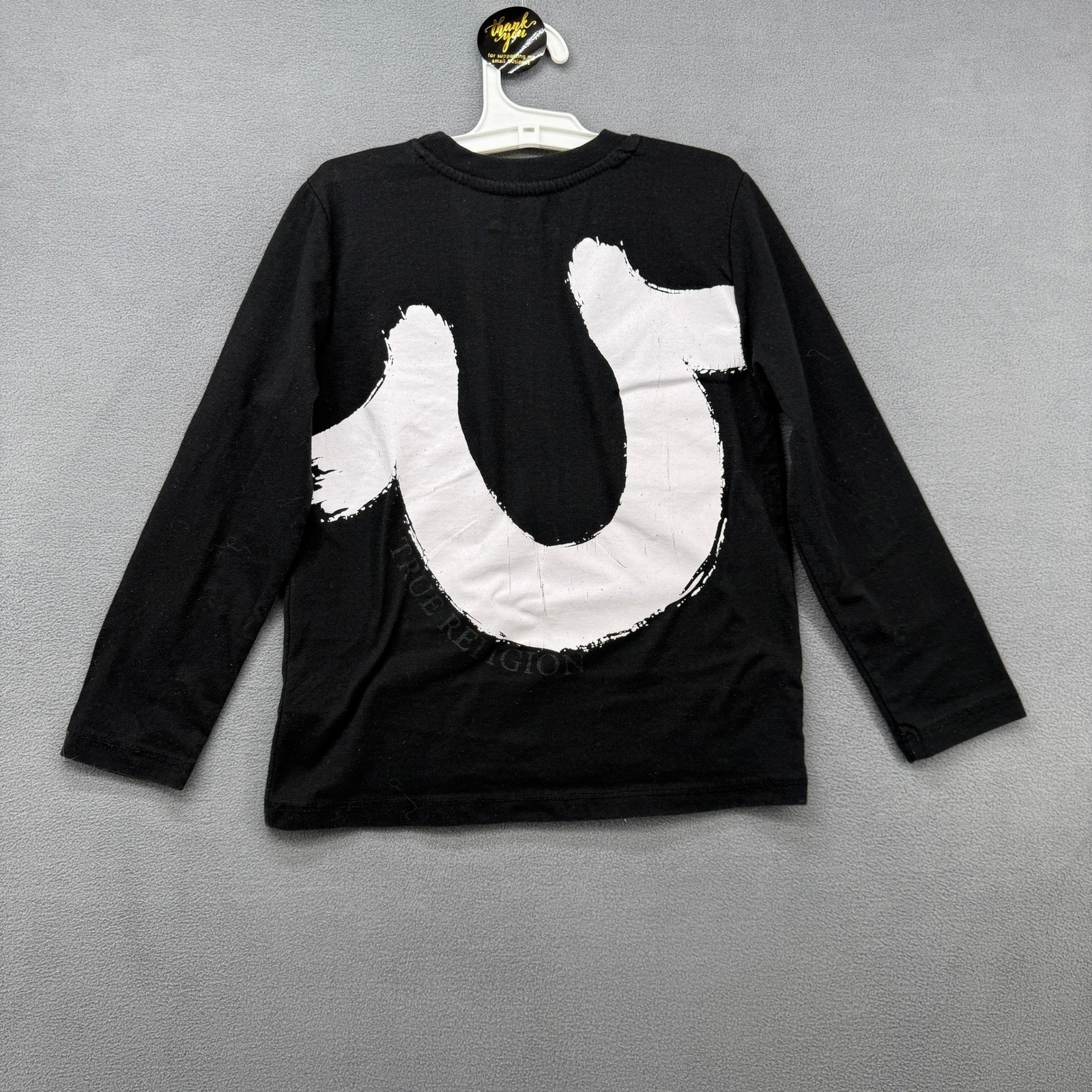 True Religion Shirt Kids Black Long Sleeve Horseshoe Graphic Tee Size L 7