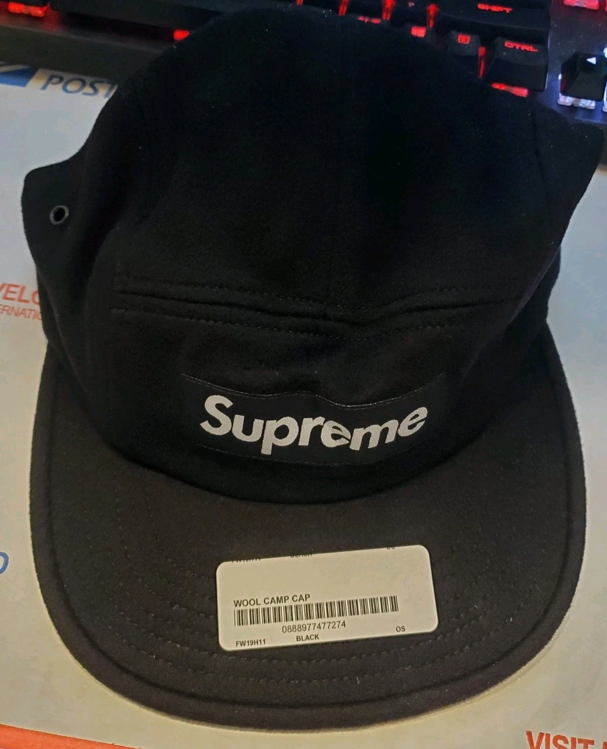 Casquette de camp en laine noire Supreme FW19 VENDUE EN L'ÉTAT