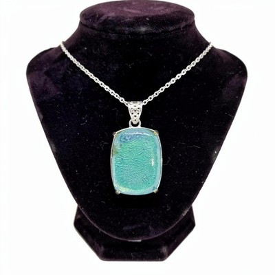 Monarch Opal Pendant Necklace 100 110CT, Aqua Teal Shimmer Rectangular Stone