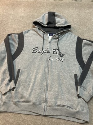Bugle Boy Zip Up Hoodie XL Gray Fleece Lined Full Zip Sweatshirt Casual 0400