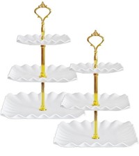 4 Pack of 3 Tier Cupcake Stand, Plastic Tiered Serving Stand, Square Dessert