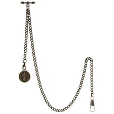 Men's Double Albert Chain Pocket Watch Curb Link Key Chain 2 Hooks with Antiq...